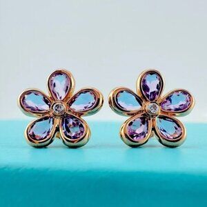 RARE Tiffany & Co. 18k Amethyst Diamond Garden Flower Earrings Rose Gold